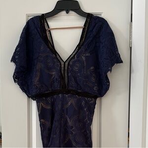 Aqua Lace Jumpsuit in Navy XXS. Lined